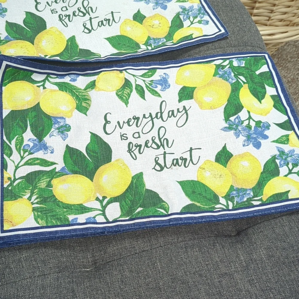 Lemon Print Placemats. 4.  Freshly  Washed. Slight Imperfections-see Pics